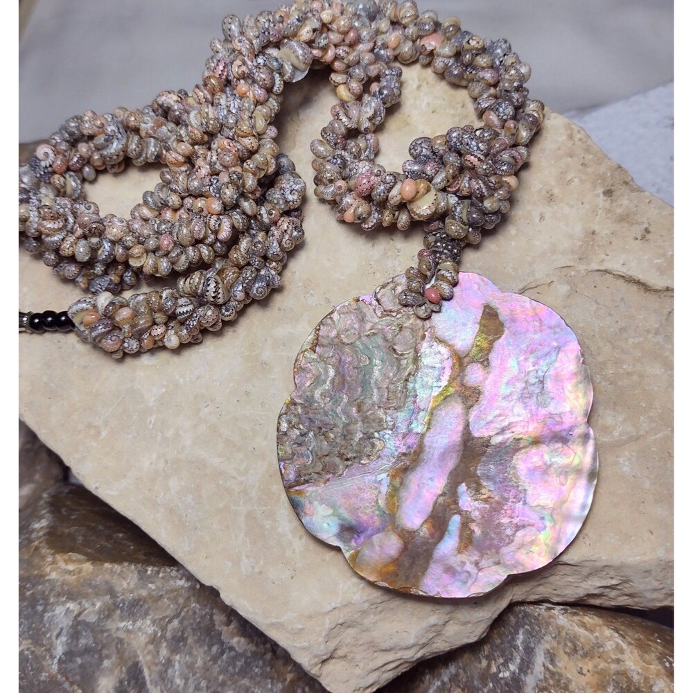 Vintage Abalone Shell Big Pendant Seashell Necklace
